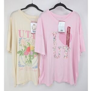 State of Mine Utah Graphic T-Shirt Bundle Women XL Pink Yellow Floral Beehive